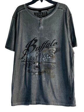 Buffalo David Bitton Men's Henley Short Sleeve Tee Shirt Green Size M